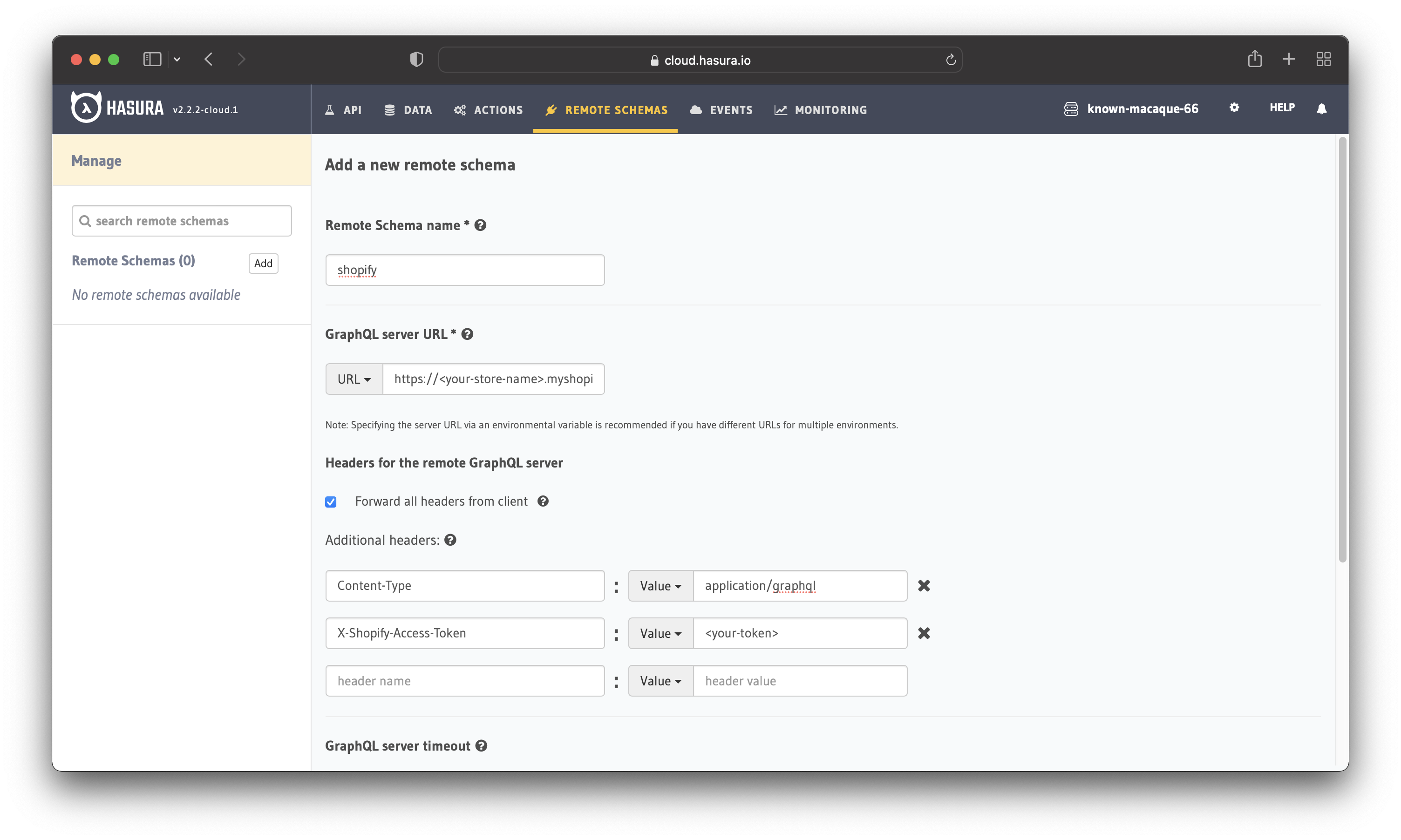 Shopify Hasura Remote Schema