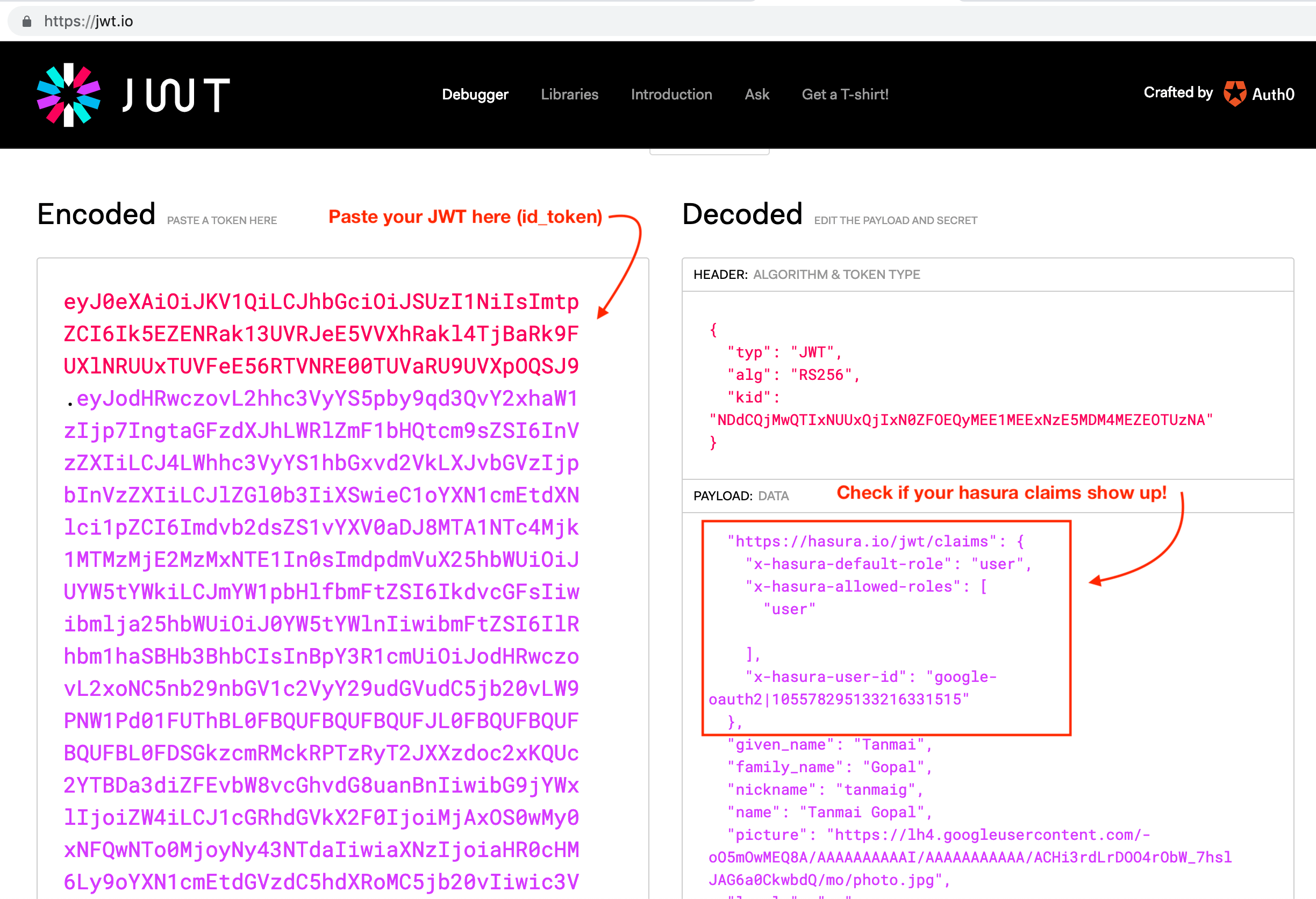 JWT debug on jwt.io