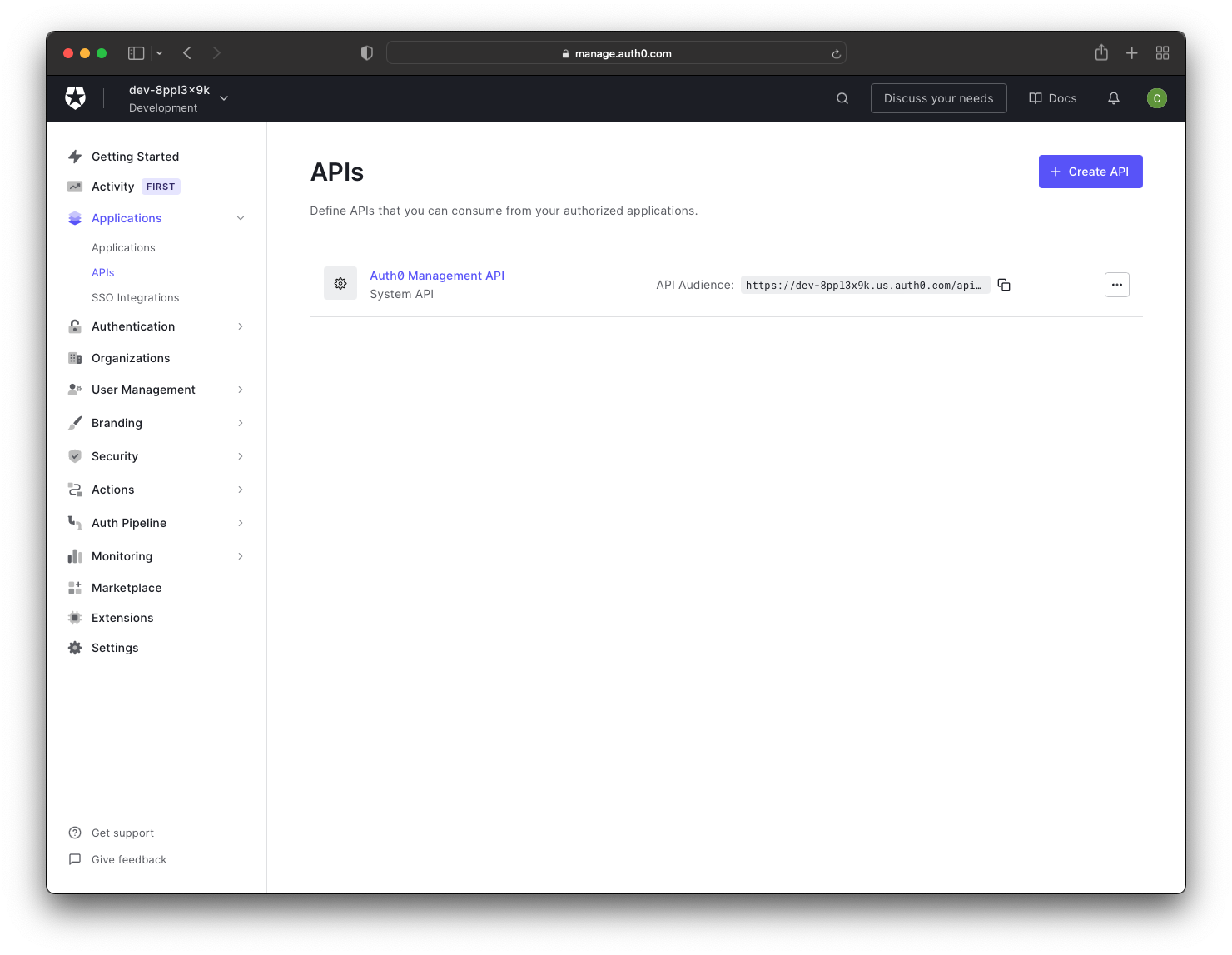 Auth0 API Page