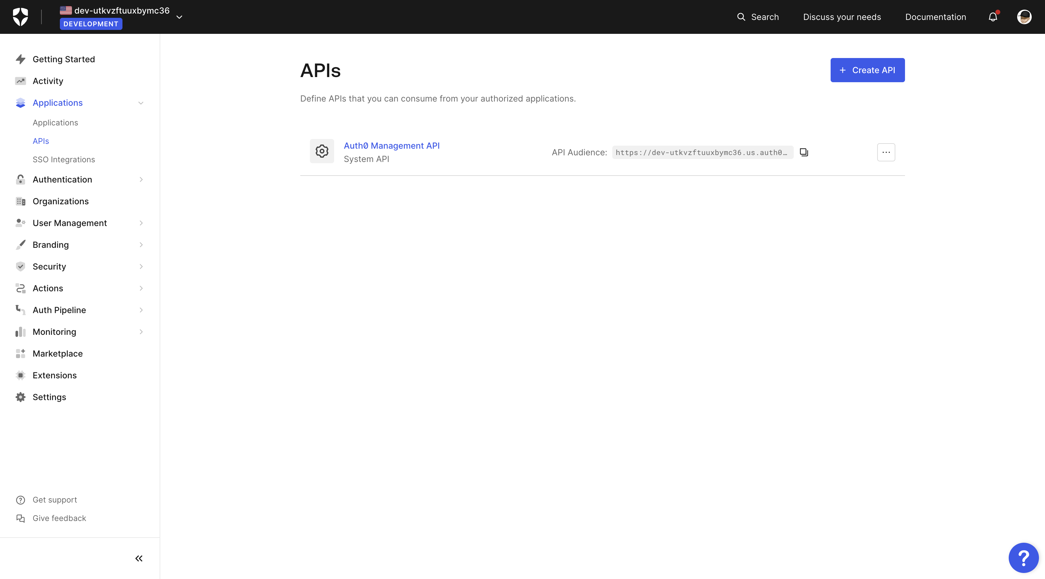 Auth0 API Page