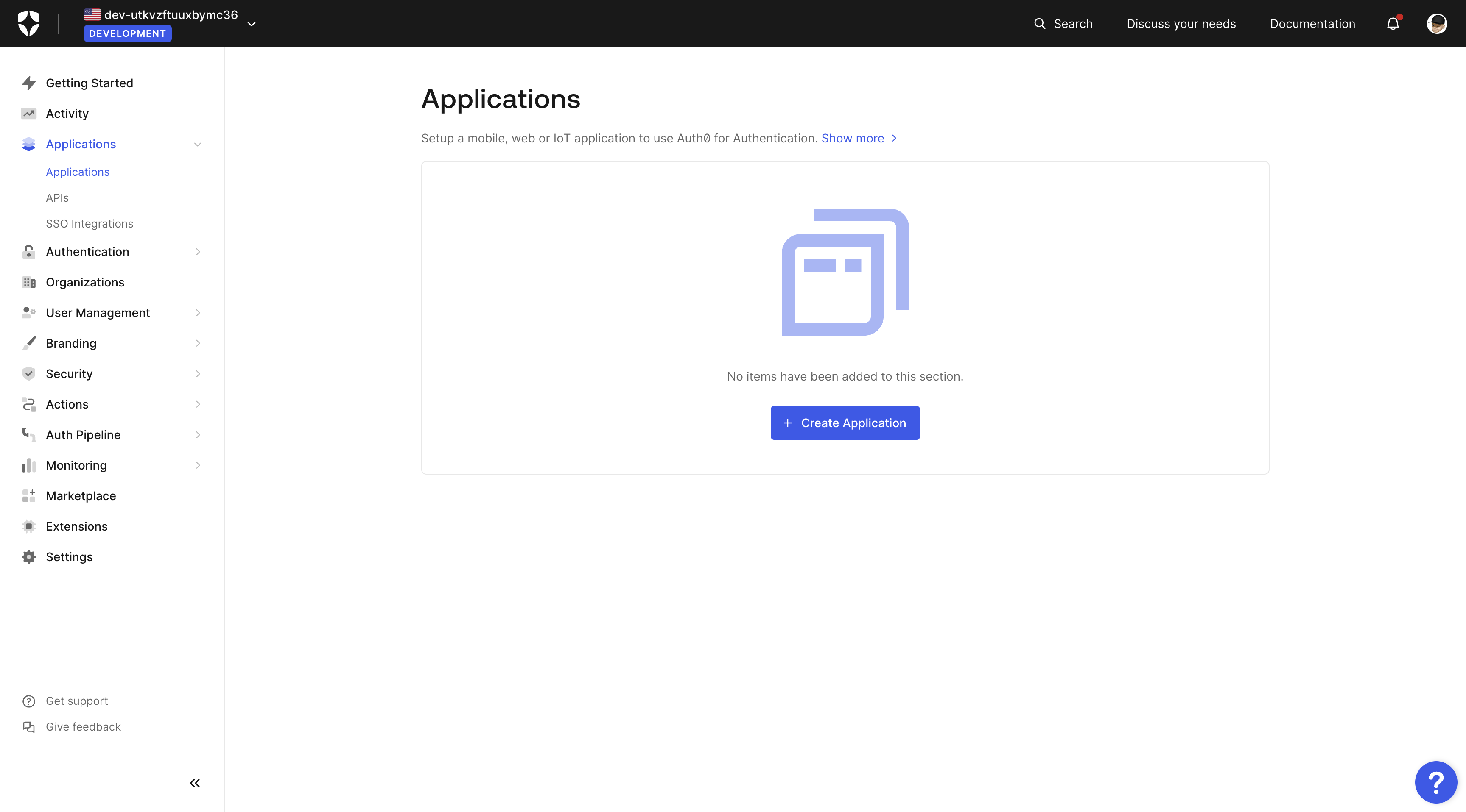 Auth0 Applications Page