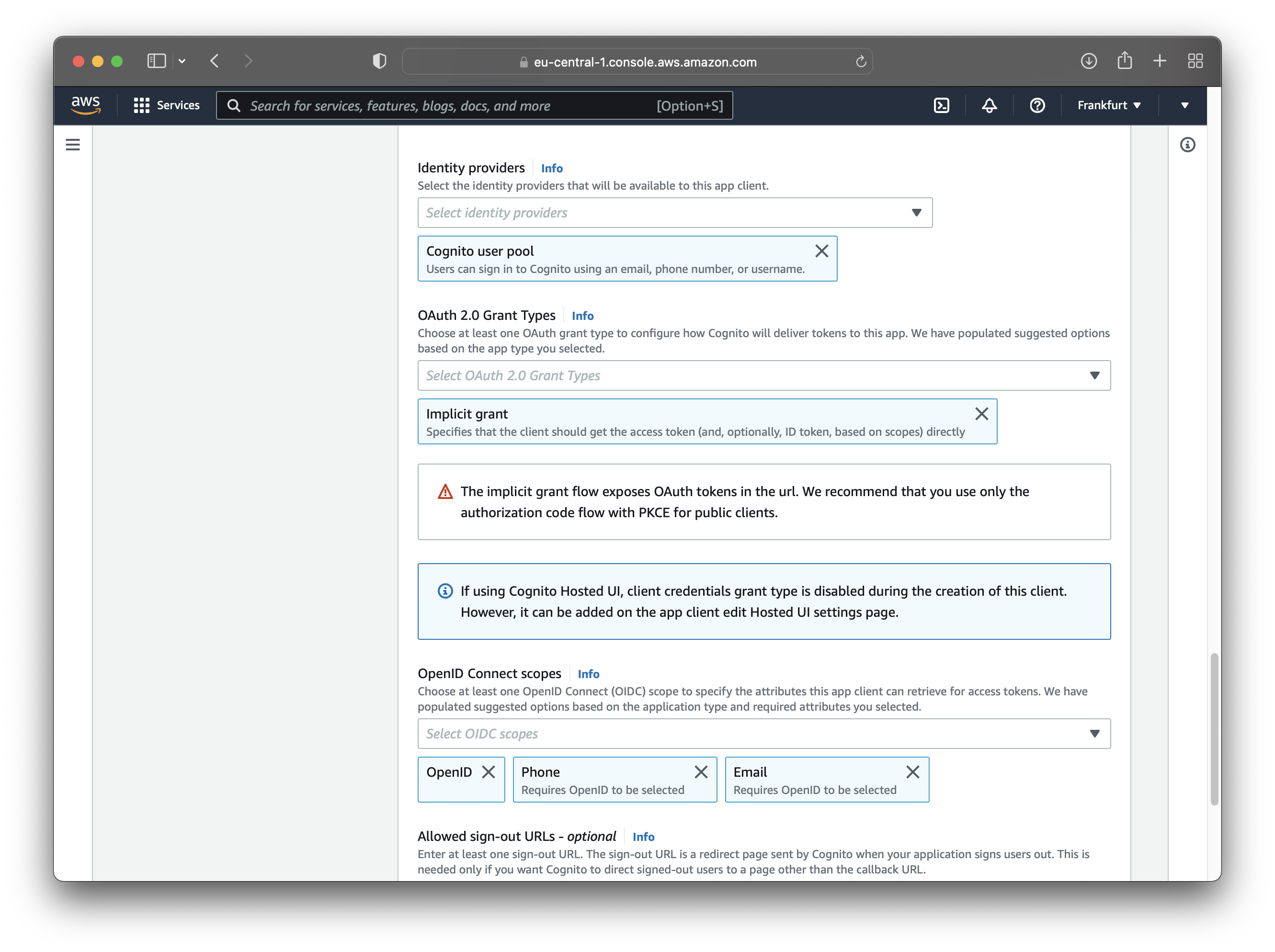 AWS Cognito App Client Grant Types