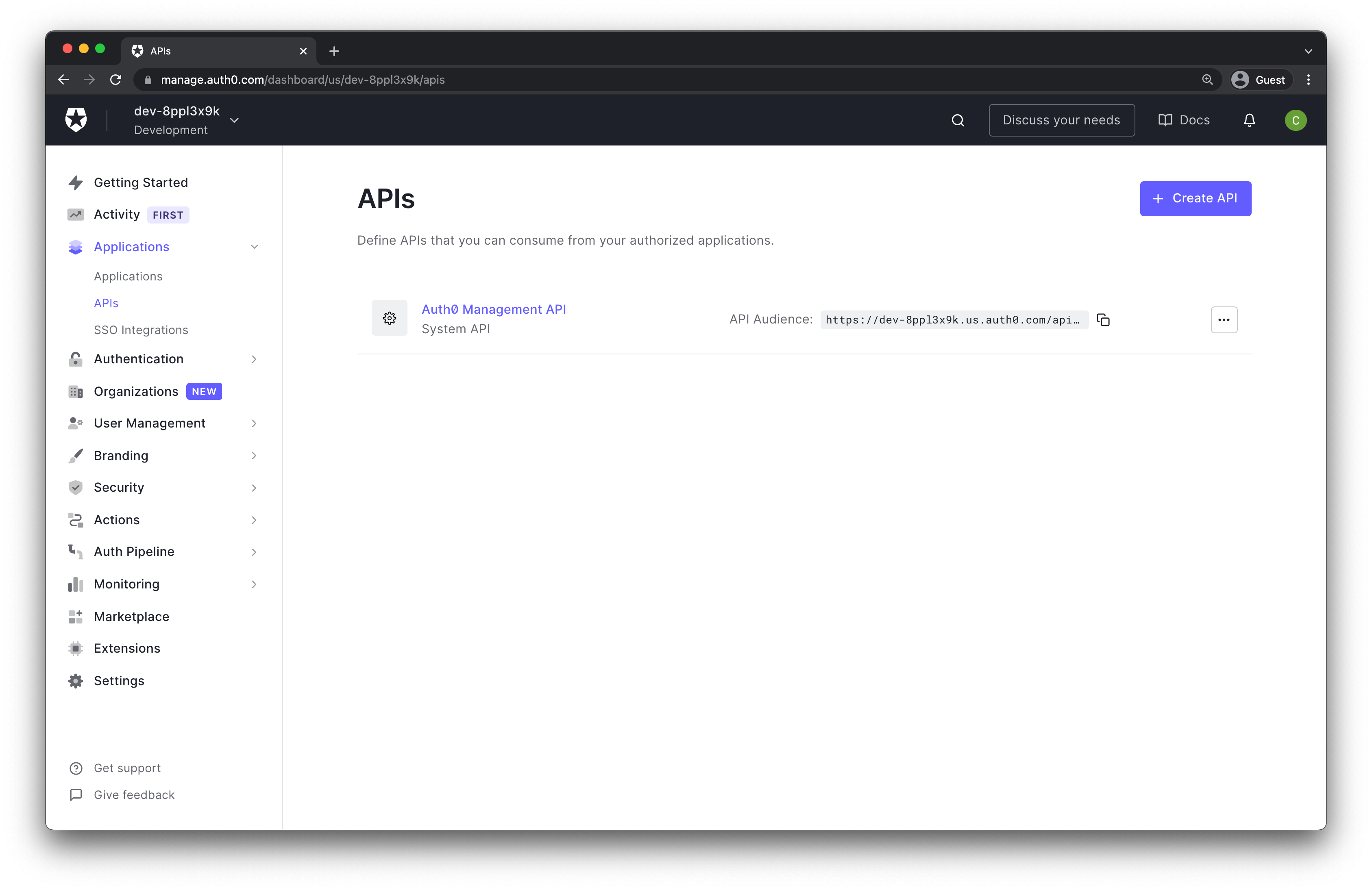 Create Auth0 API