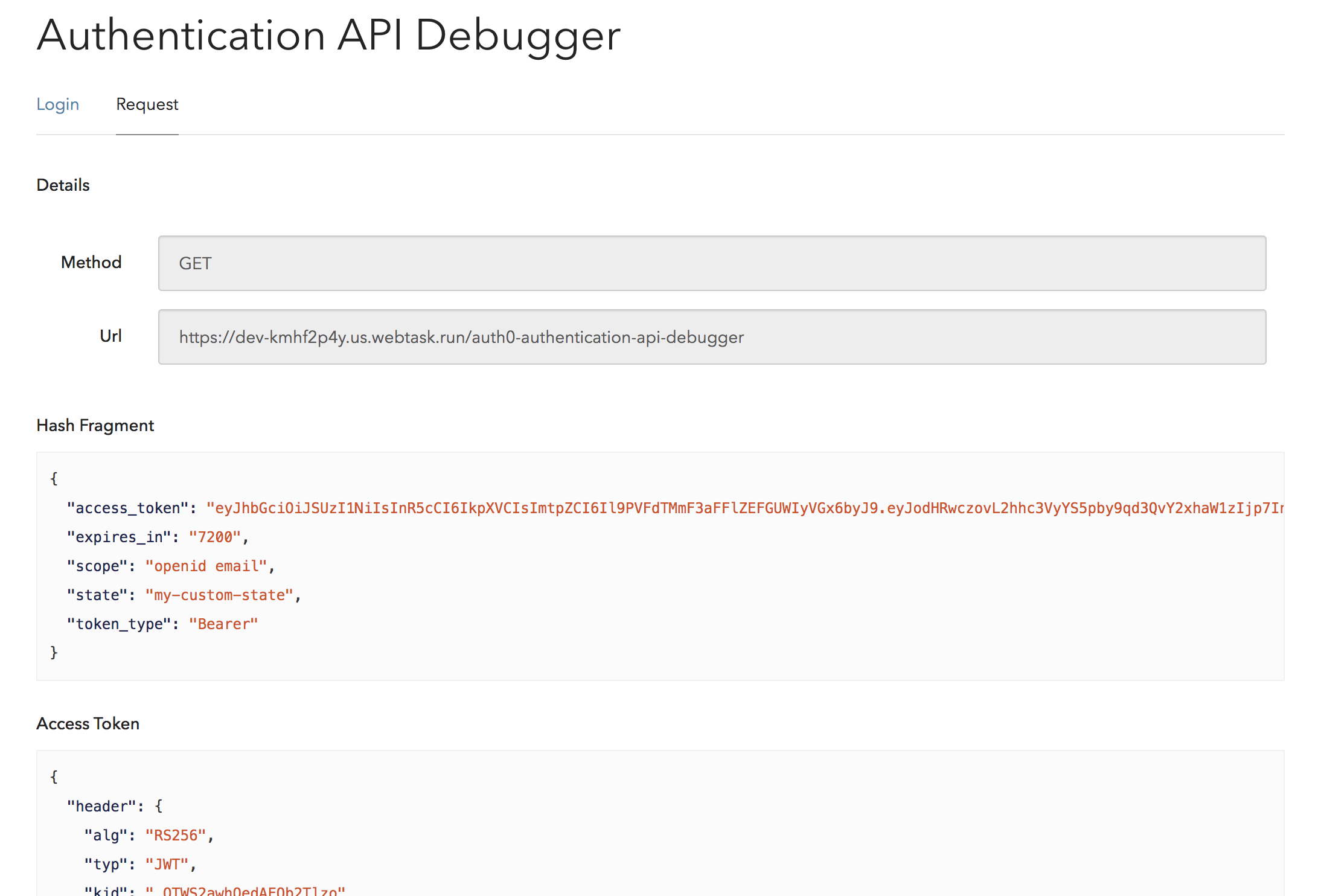 Token de acceso del depurador de autenticación