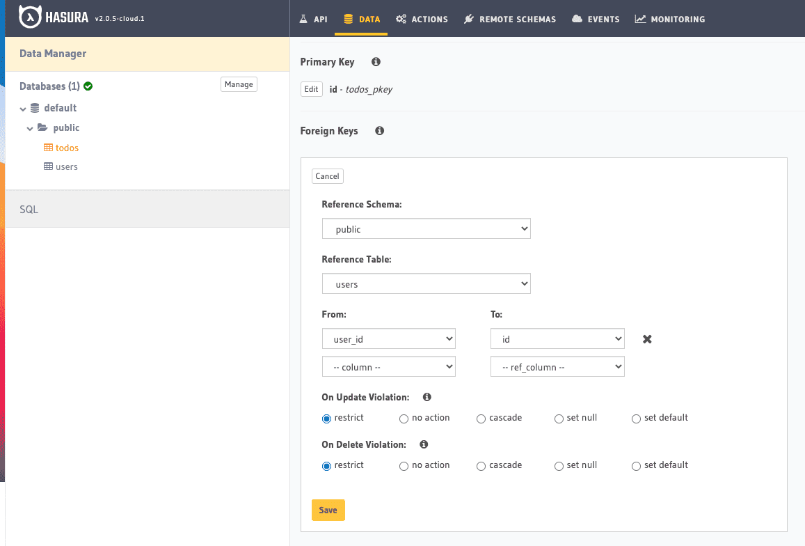 user_id foreign key